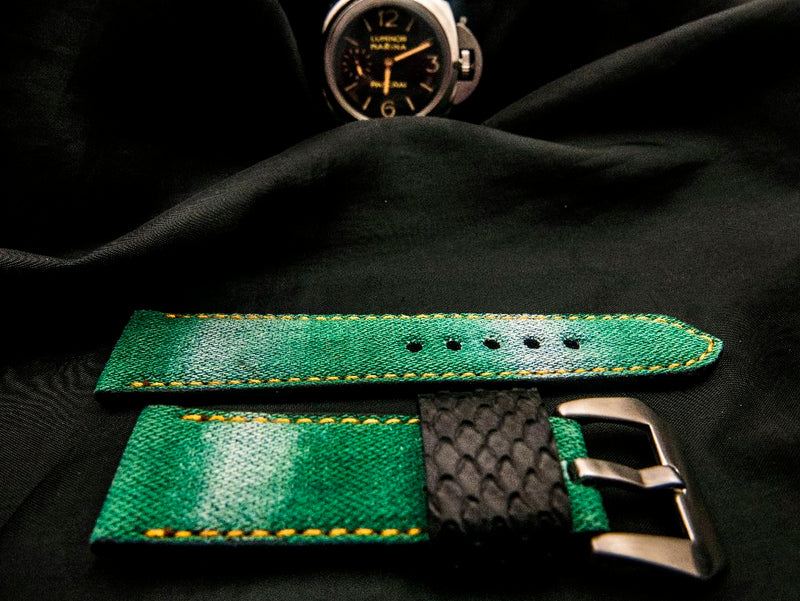 GREEN DENIM LEATHER STRAP - Lac Crado 