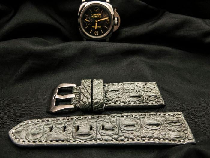 GREY CROCODILE BELLY LEATHER STRAP