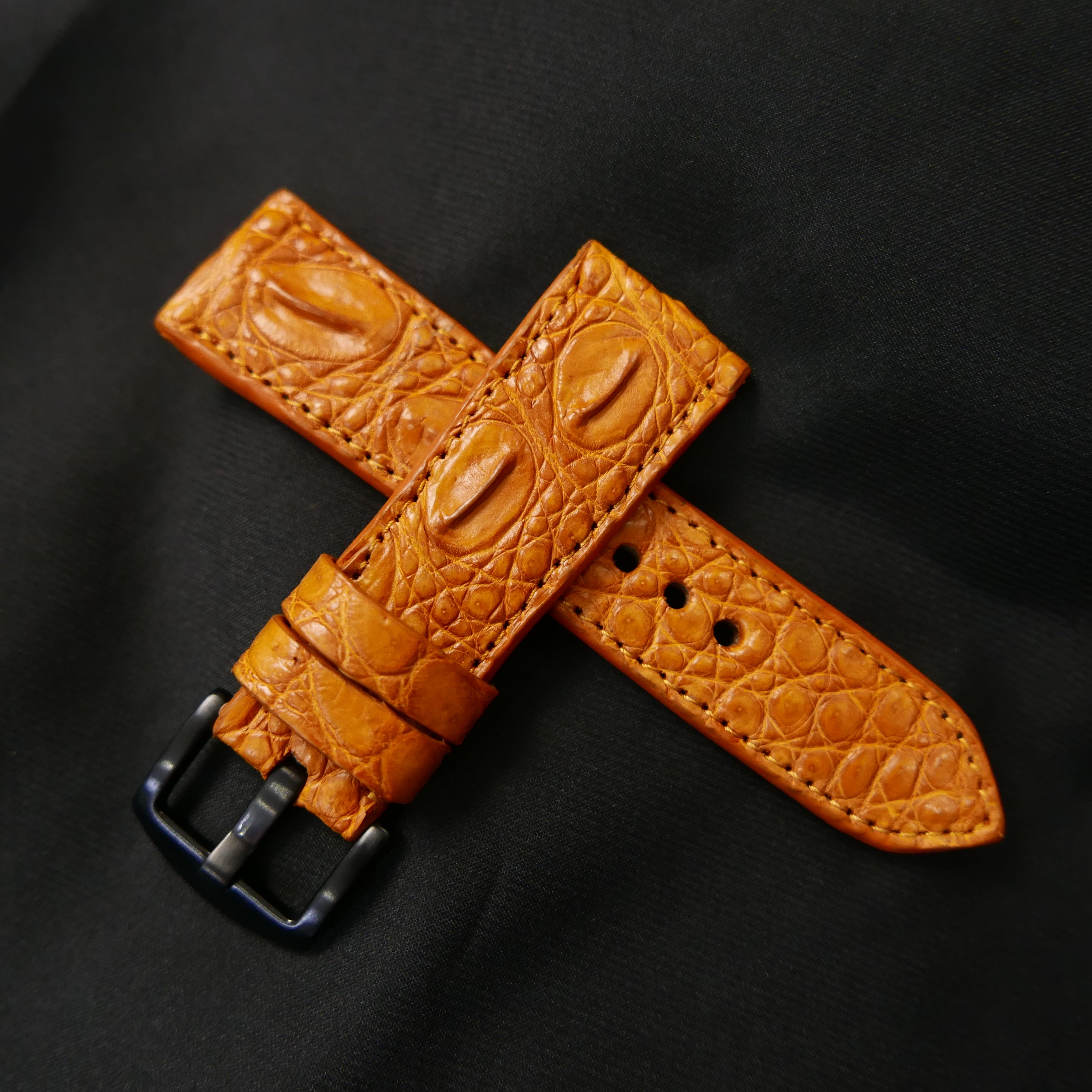 ORANGE CROCODILE HORNBACK LEATHER STRAP - Lac Crado 