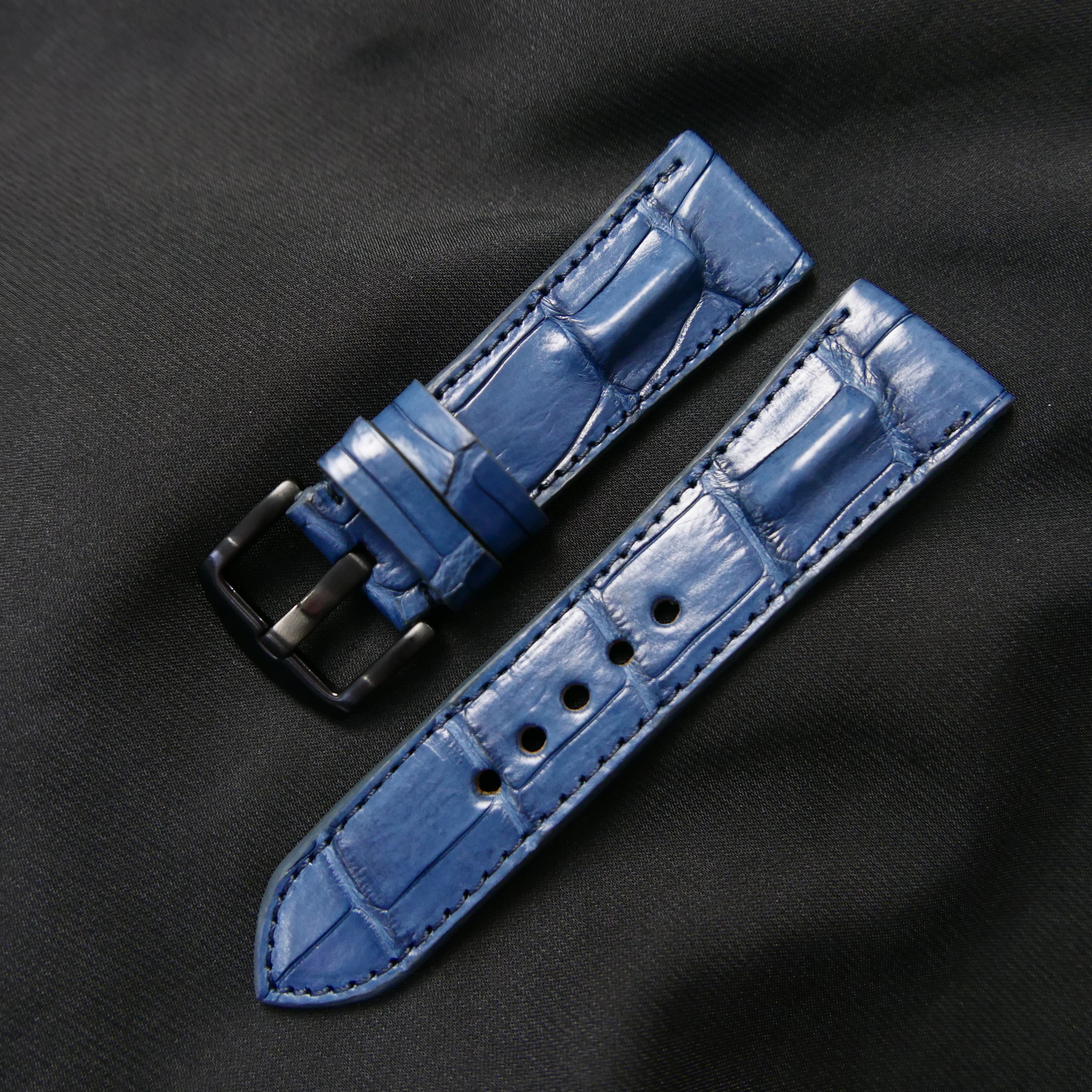 BLUE CROCODILE HORNBACK LEATHER STRAP - Lac Crado 
