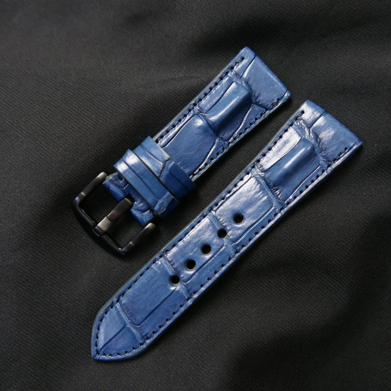 BLUE CROCODILE HORNBACK LEATHER STRAP - Lac Crado 