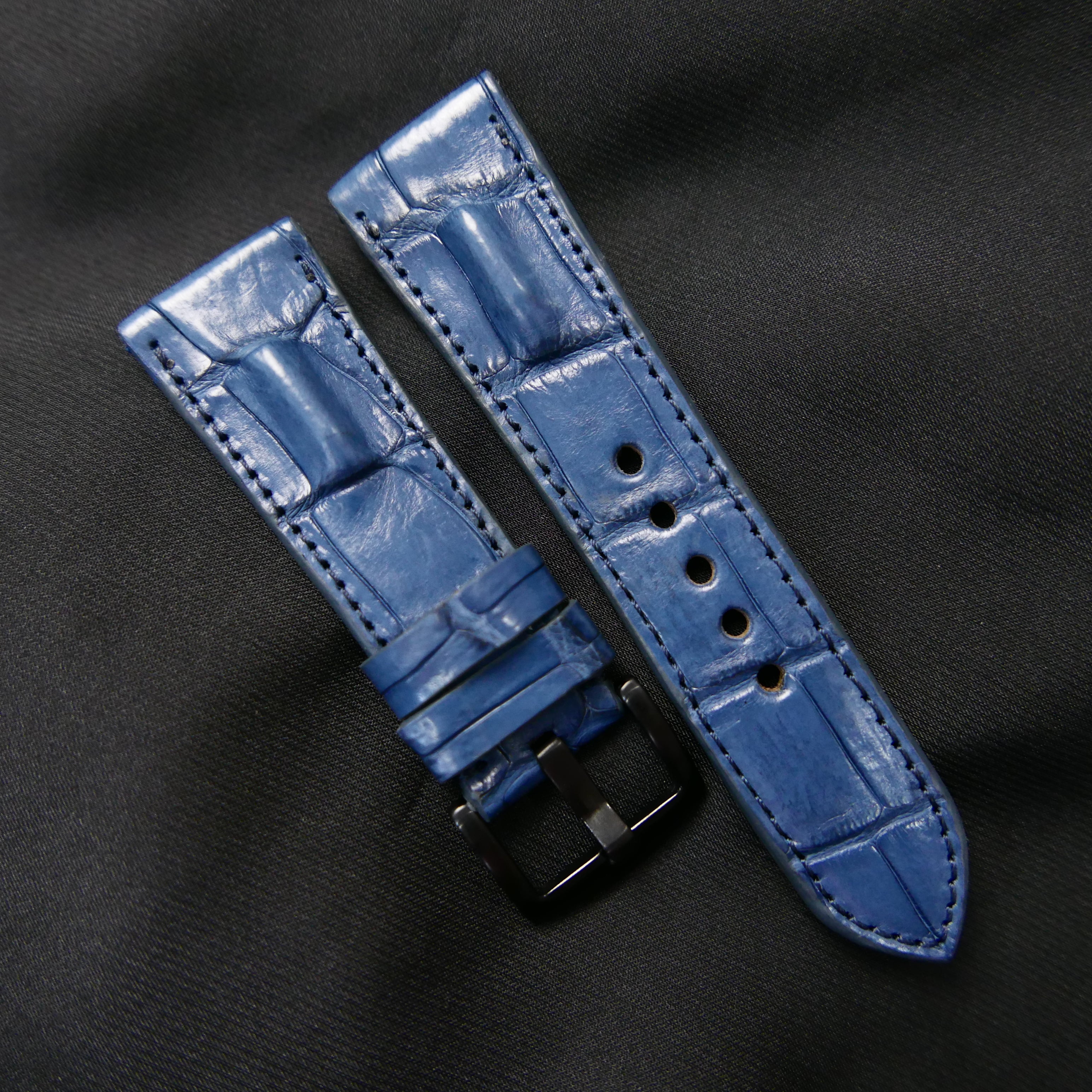 BLUE CROCODILE HORNBACK LEATHER STRAP - Lac Crado 