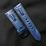 BLUE CROCODILE HORNBACK LEATHER STRAP - Lac Crado 