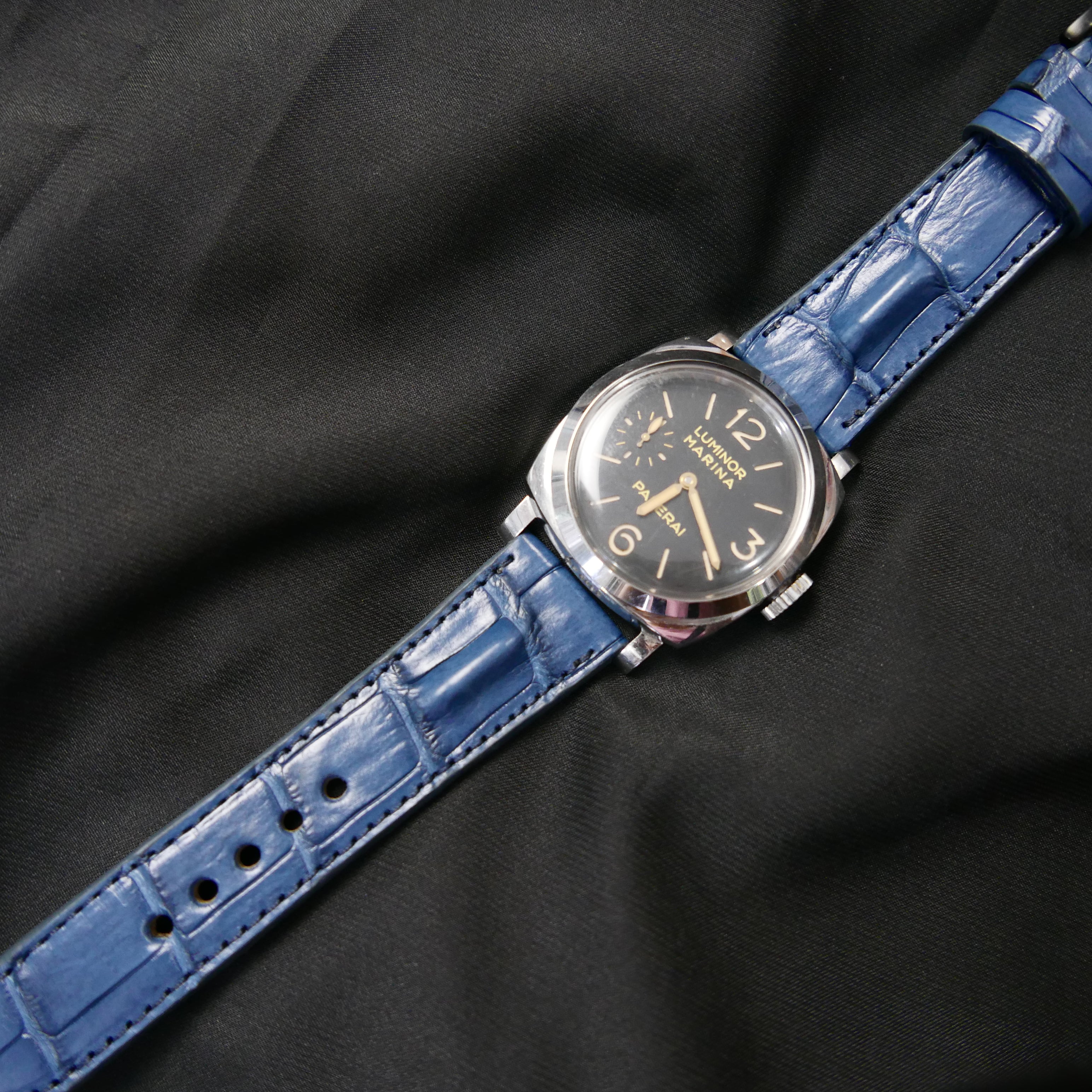 BLUE CROCODILE HORNBACK LEATHER STRAP - Lac Crado 