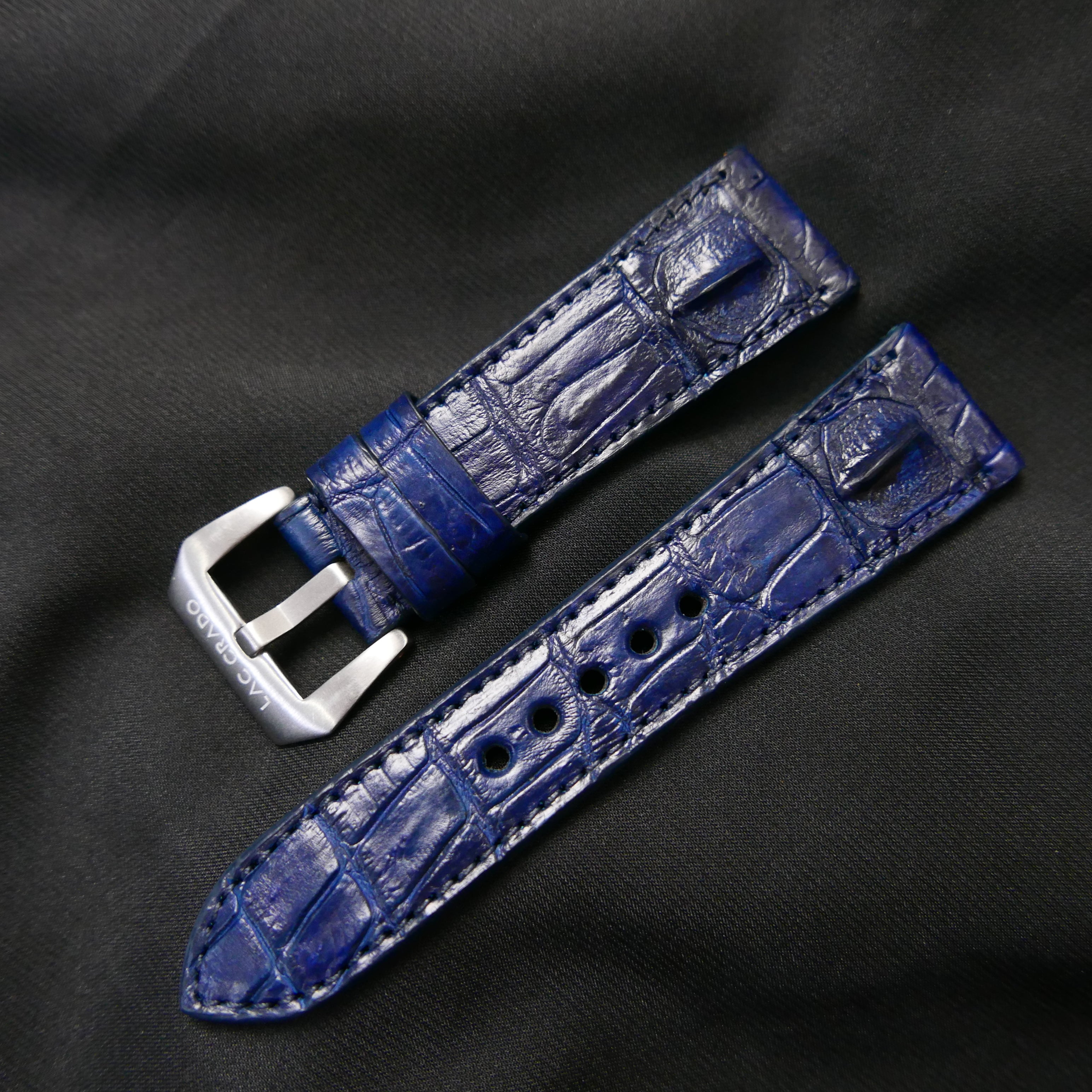 BLUE CROCODILE HORNBACK LEATHER STRAP - Lac Crado 