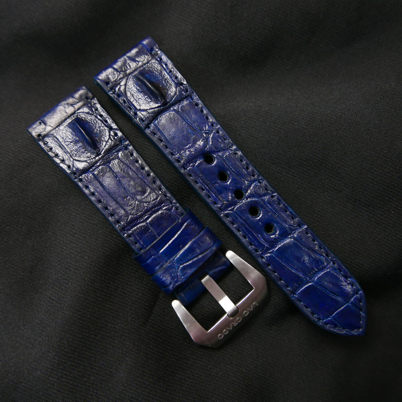 BLUE CROCODILE HORNBACK LEATHER STRAP - Lac Crado 