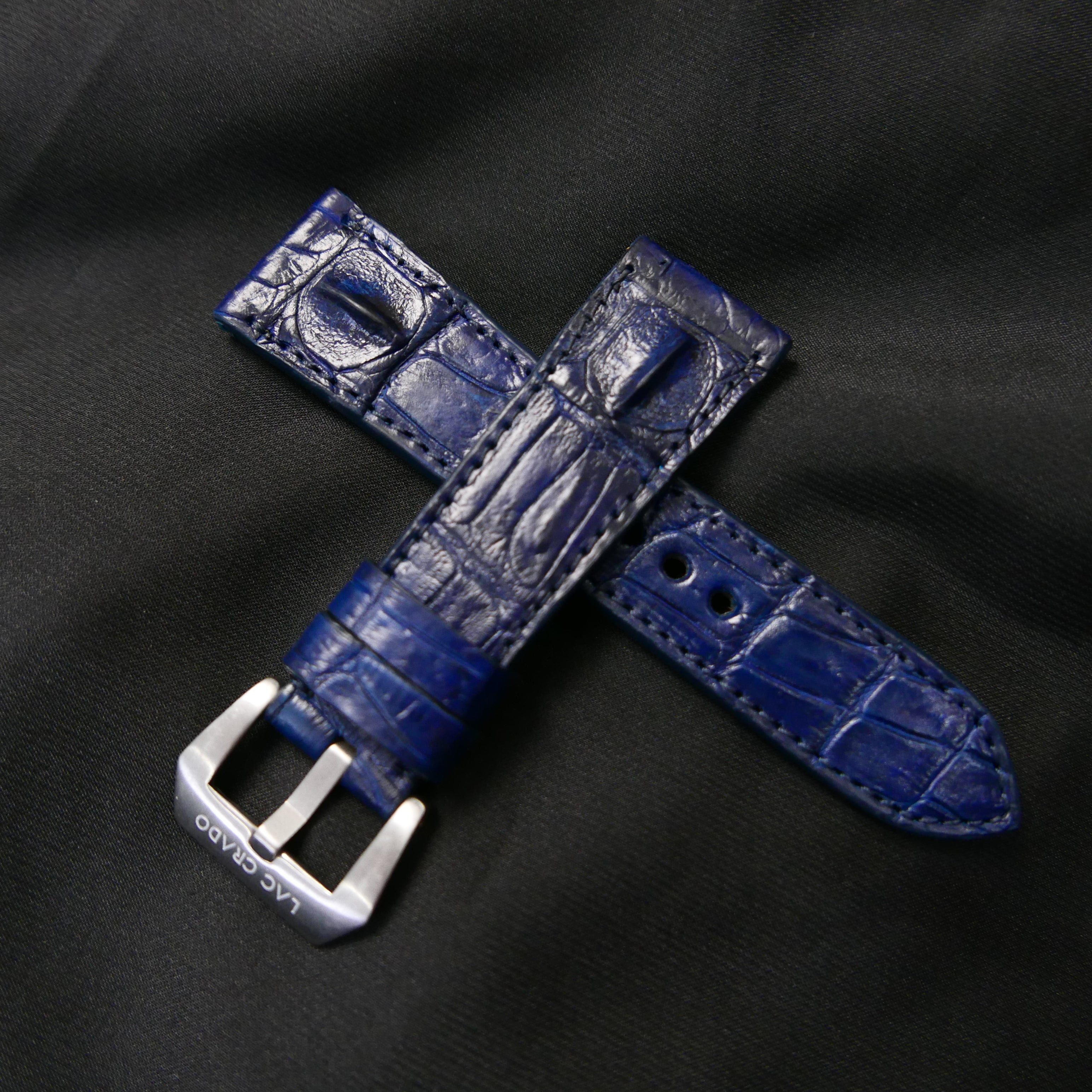 BLUE CROCODILE HORNBACK LEATHER STRAP - Lac Crado 
