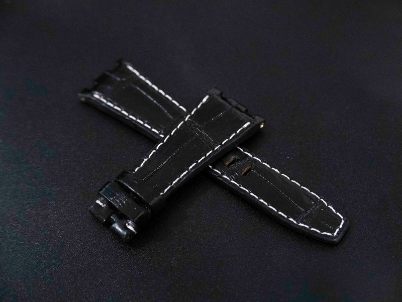 BLACK CROCODILE BELLY LEATHER STRAP