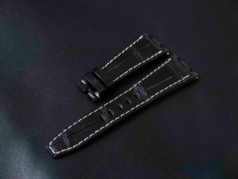 BLACK CROCODILE BELLY LEATHER STRAP