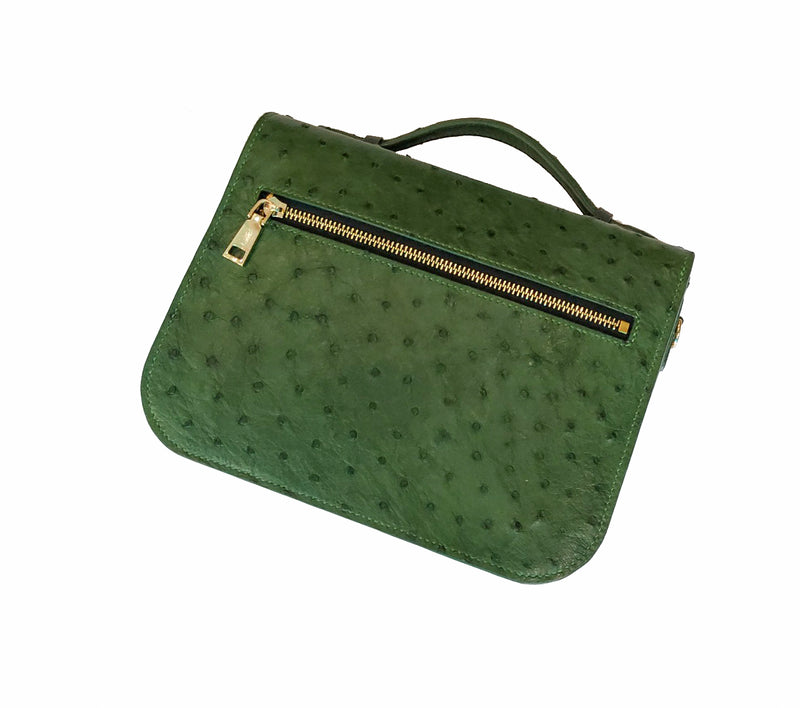 GREEN HANDMADE GENUINE OSTRICH BAG