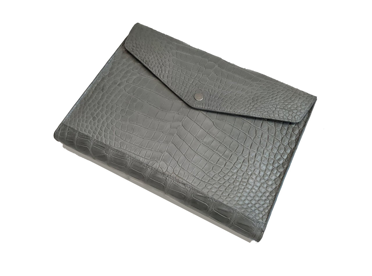 GREY HANDMADE GENUINE CROCODILE LAPTOP SLEEVE