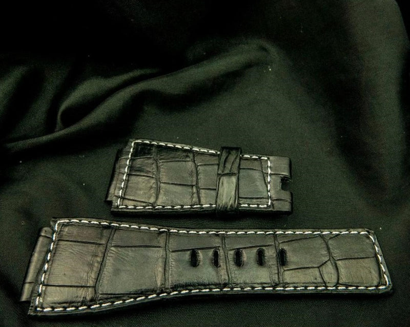 BLACK CROCODILE BELLY LEATHER STRAP