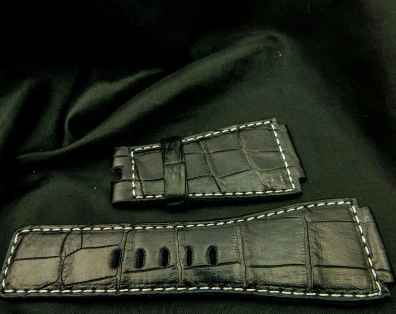 BLACK CROCODILE BELLY LEATHER STRAP