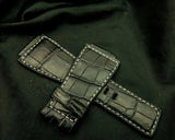 BLACK CROCODILE BELLY LEATHER STRAP