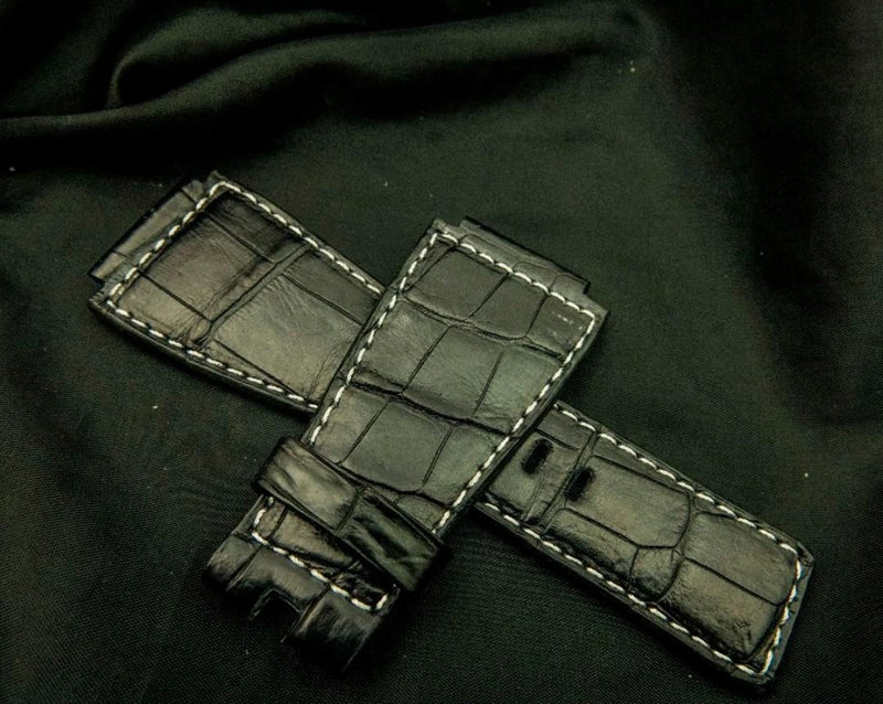 BLACK CROCODILE BELLY LEATHER STRAP