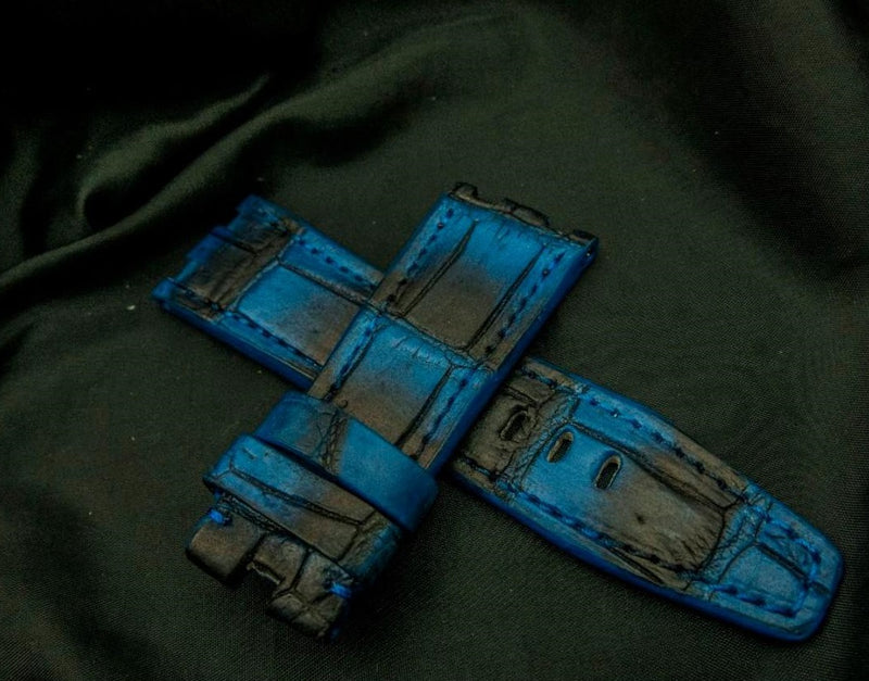 BLUE&BLACK CROCODILE BELLY LEATHER STRAP