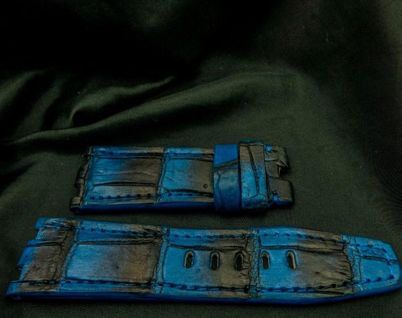 BLUE&BLACK CROCODILE BELLY LEATHER STRAP