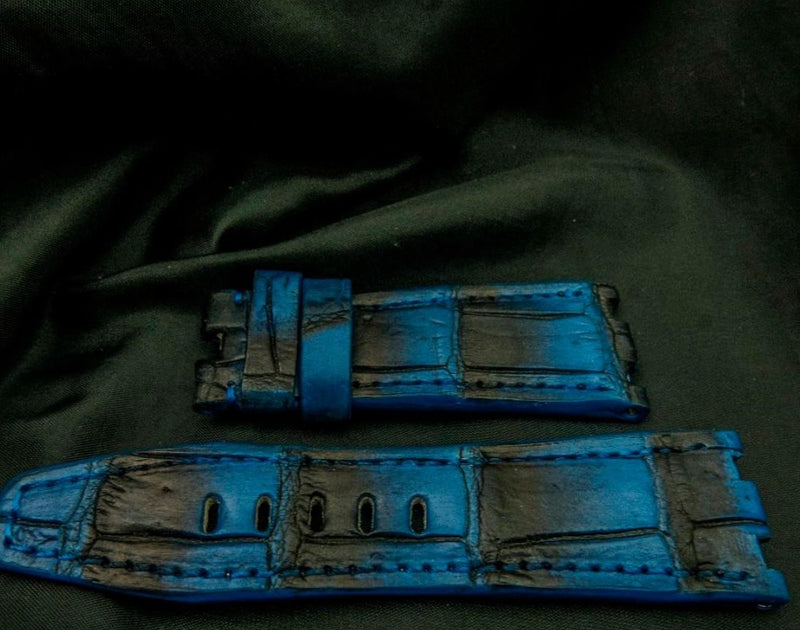 BLUE&BLACK CROCODILE BELLY LEATHER STRAP