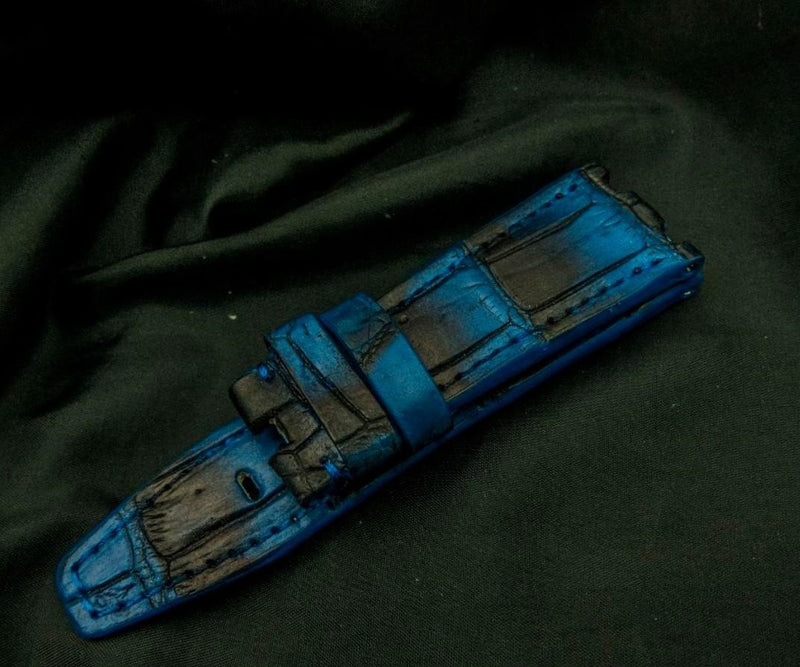 BLUE&BLACK CROCODILE BELLY LEATHER STRAP