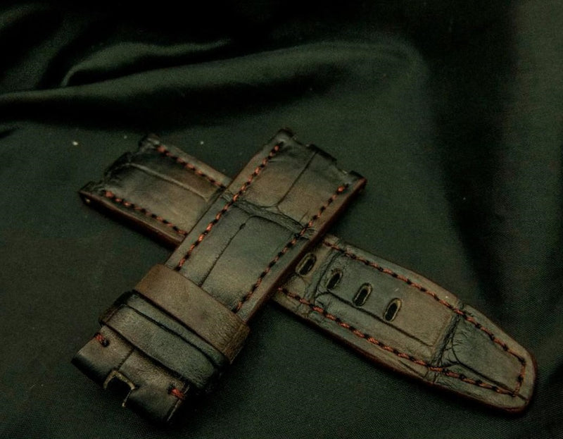 BROWN&BLACK CROCODILE BELLY LEATHER STRAP