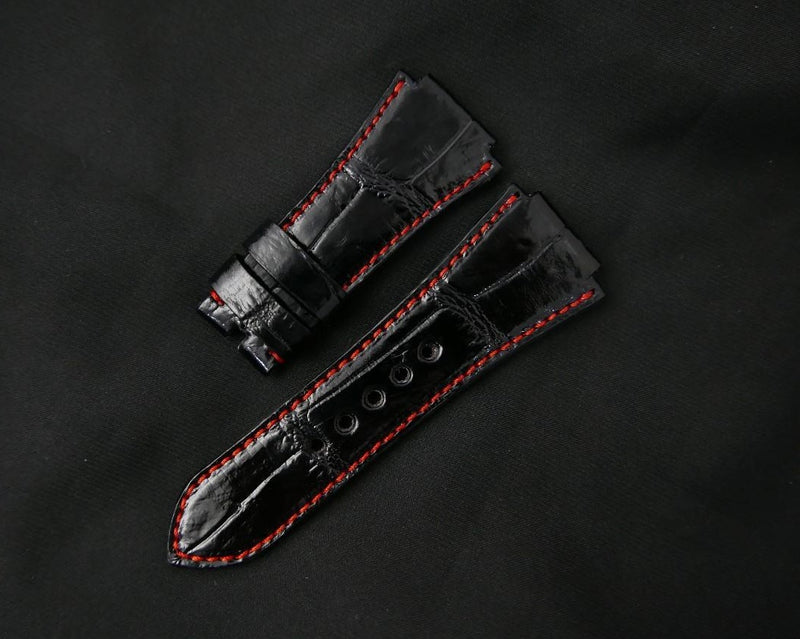 BLACK CROCODILE BELLY LEATHER STRAP