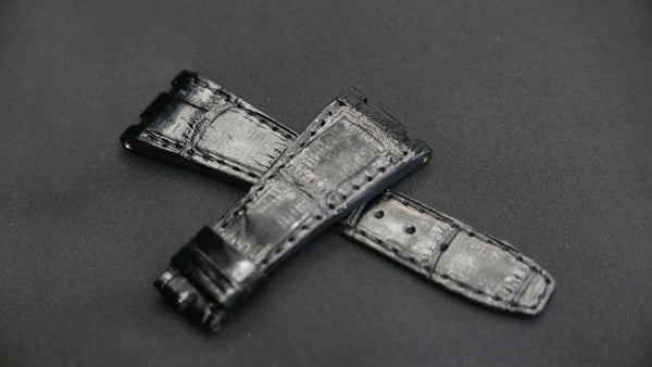 BLACK CROCODILE BELLY LEATHER STRAP