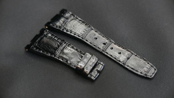 BLACK CROCODILE BELLY LEATHER STRAP