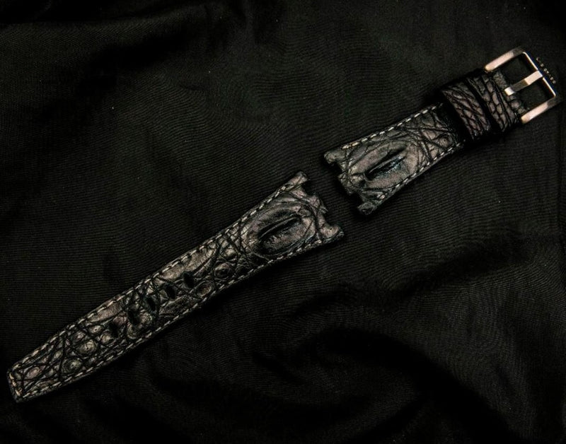 BLACK CROCODILE HORNBACK LEATHER STRAP - Lac Crado 