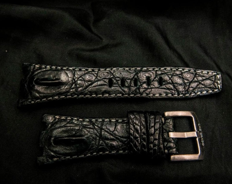 BLACK CROCODILE HORNBACK LEATHER STRAP - Lac Crado 