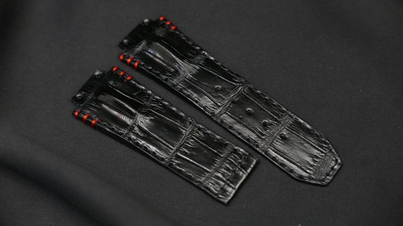BLACK CROCODILE HORNBACK LEATHER STRAP