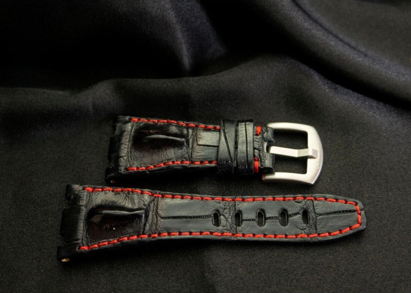 BLACK CROCODILE HORNBACK LEATHER STRAP - Lac Crado 