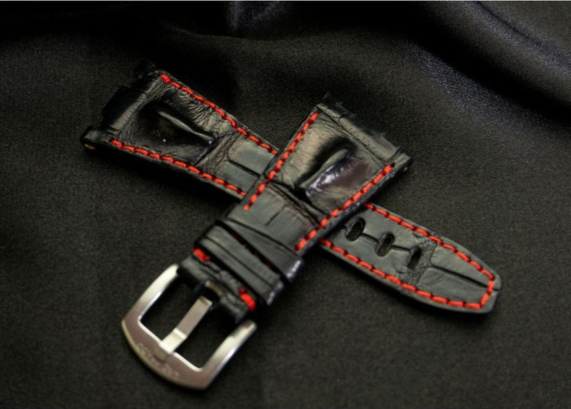 BLACK CROCODILE HORNBACK LEATHER STRAP - Lac Crado 