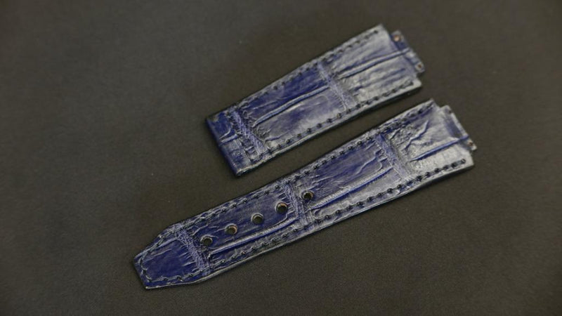 BLUE CROCODILE BELLY LEATHER STRAP