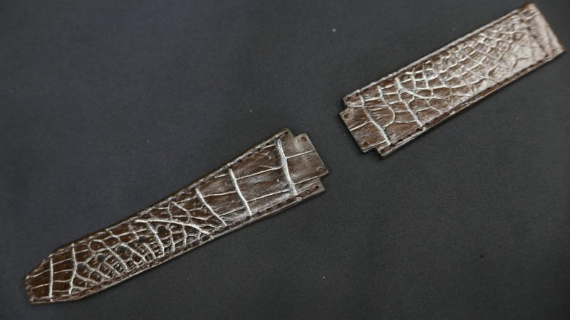BROWN&SILVER CROCODILE BELLY LEATHER STRAP