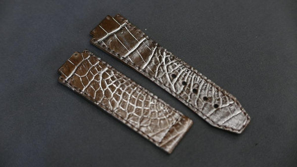 BROWN&SILVER CROCODILE BELLY LEATHER STRAP