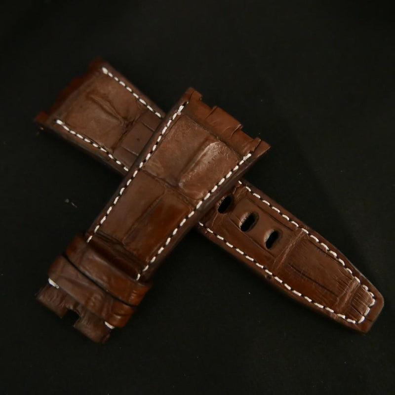 BROWN CROCODILE HORNBACK LEATHER STRAP - Lac Crado 