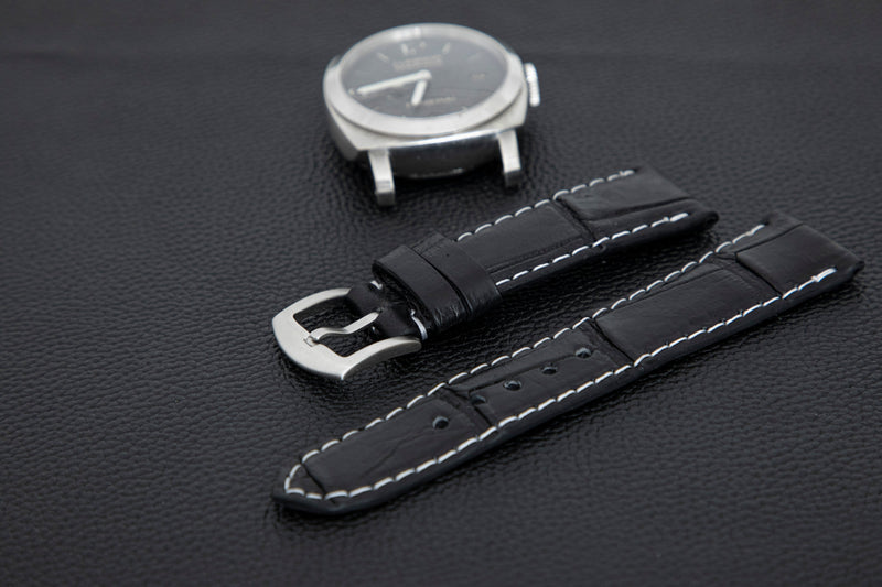 BLACK CROCODILE BELLY LEATHER STRAP - Lac Crado 