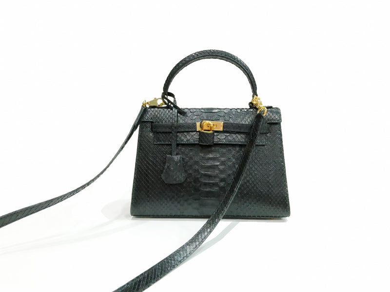 BLACK HANDMADE GENUINE PYTHON BAG