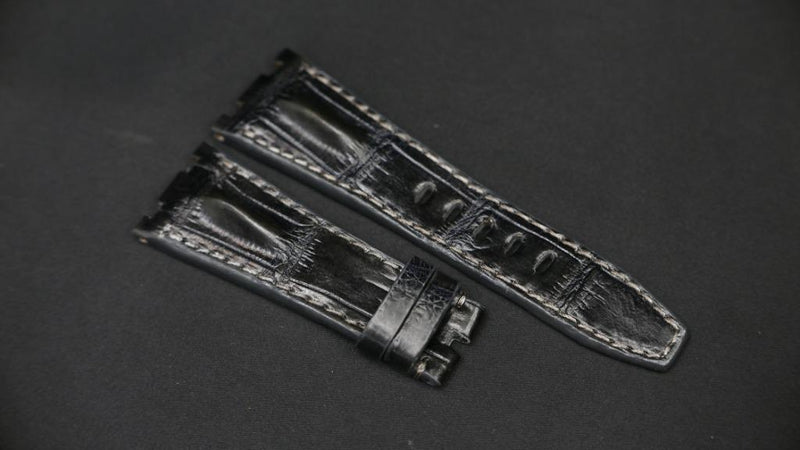 DARK GREY CROCODILE HORNBACK LEATHER STRAP - Lac Crado 