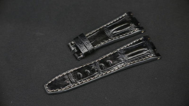 DARK GREY CROCODILE HORNBACK LEATHER STRAP - Lac Crado 