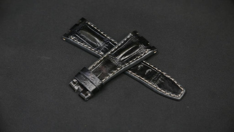 DARK GREY CROCODILE HORNBACK LEATHER STRAP - Lac Crado 