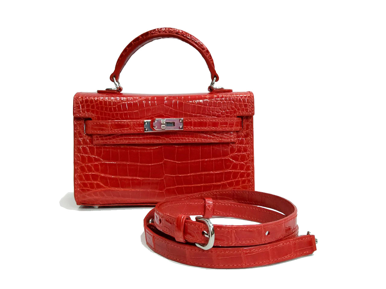 RED HANDMADE GENUINE CROCODILE BAG