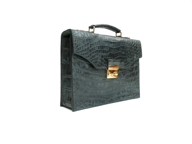 BLACK HANDMADE GENUINE CROCODILE LAPTOP BAG