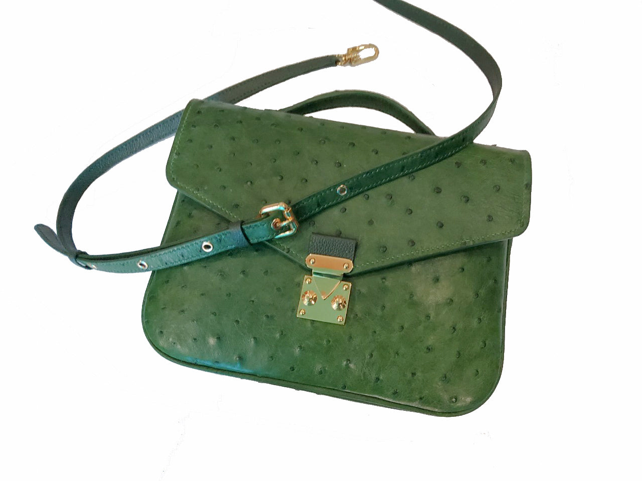 GREEN HANDMADE GENUINE OSTRICH BAG