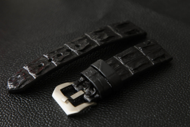 BLACK CROCODILE HORNBACK LEATHER STRAP - Lac Crado 