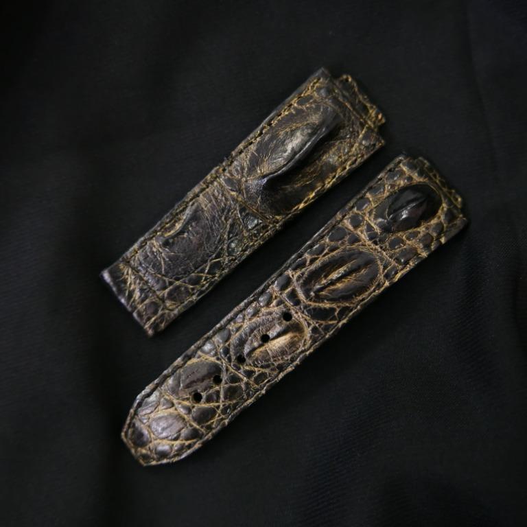 BLACK&GOLD CROCODILE HORNBACK LEATHER STRAP