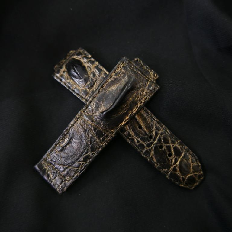 BLACK&GOLD CROCODILE HORNBACK LEATHER STRAP