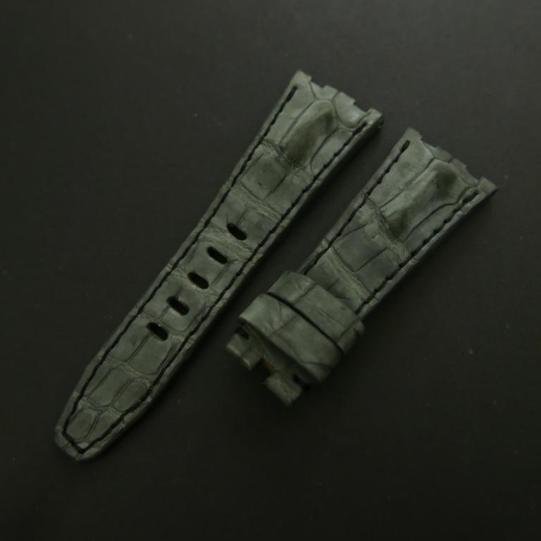 GREY CROCODILE HORNBACK LEATHER STRAP - Lac Crado 