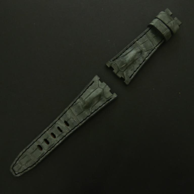 GREY CROCODILE HORNBACK LEATHER STRAP - Lac Crado 