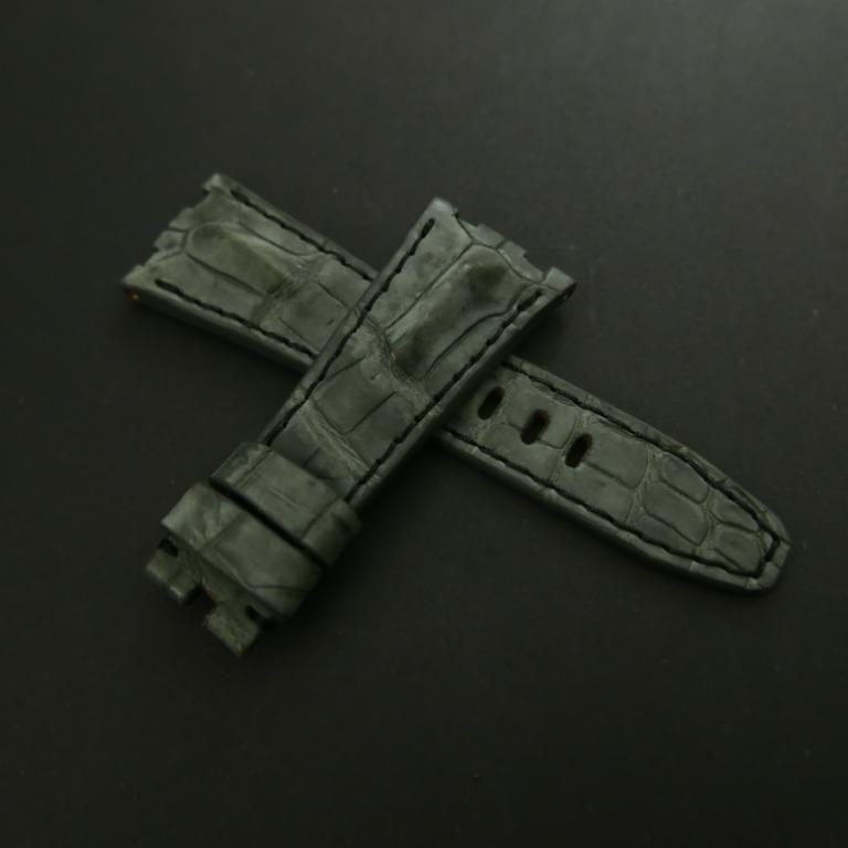GREY CROCODILE HORNBACK LEATHER STRAP - Lac Crado 